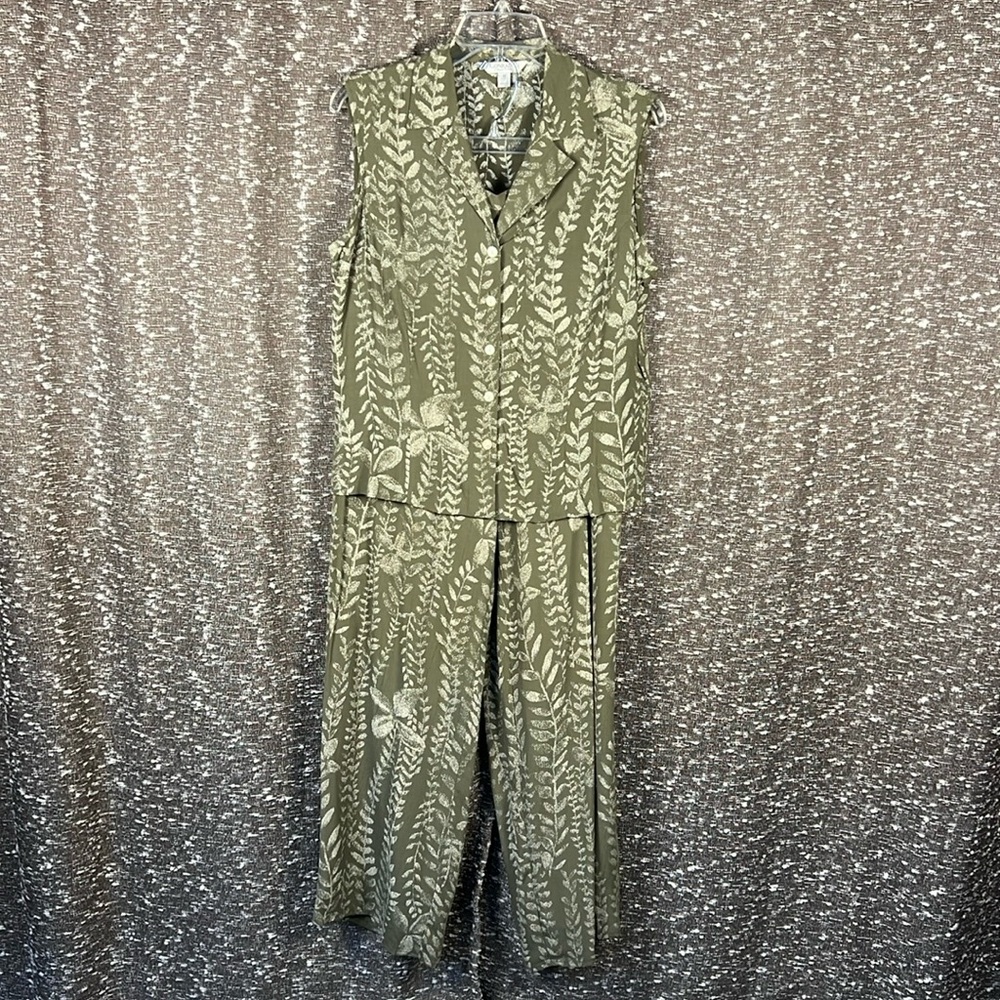 Conrad C Button Up Shirt and Pants‎ Plants Herb Floral 2 Piece Set Size 10